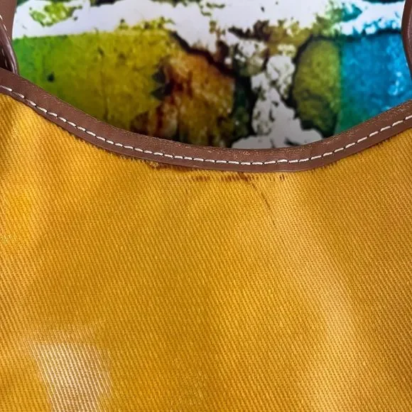 Boden Mustard Coated Canvas Bag Tan Leather Trim Handbag Purse - Picture 9 of 9